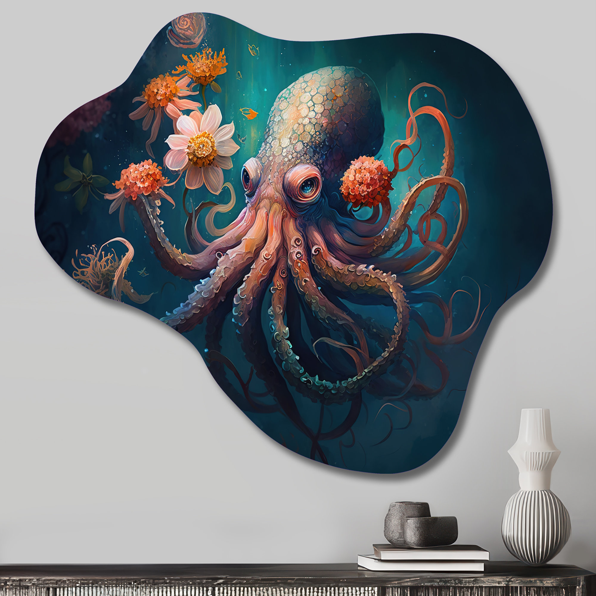 Breakwater Bay Octopus In The Ocean With Flowers III - Coastal Cloud ...