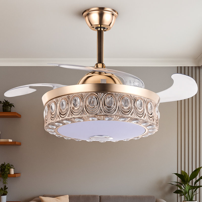 42" Deundria 4- Blade LED Crystal Ceiling Fan with Remote Control and Light Kit Included