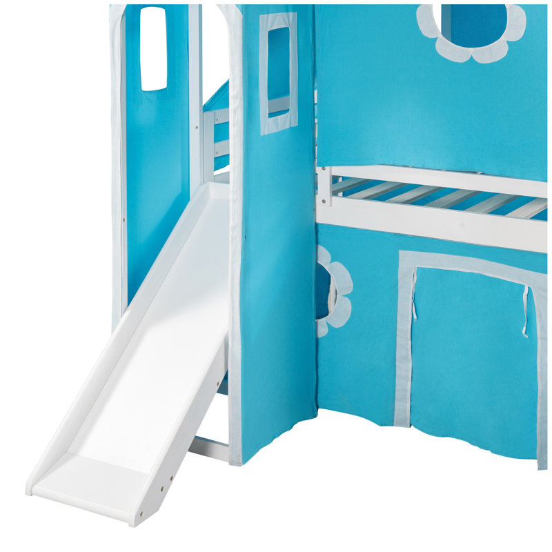Lit mezzanine avec tente et tour Blue Slide