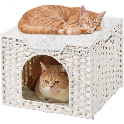 Cat Beds Indoor Kitten House, Handwoven Rattan Cat Cave Pet Cube...