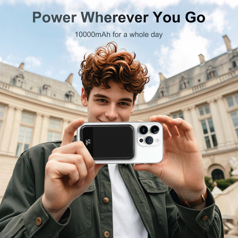  Portable Magnetic Power Bank 10000mAh, Wireless Portable Charger，LED Digital Display Screen, 20W Fast Charging, Black