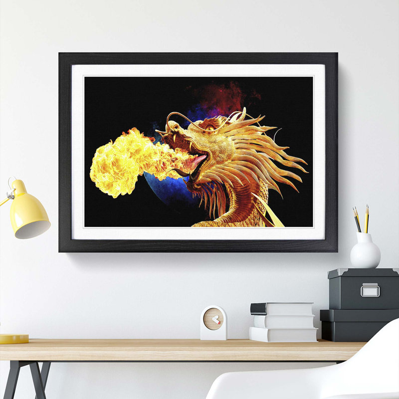Golden Dragon - Picture Frame Graphic Art Print, 36cm H x 48cm W x 2cm D, Black Framed
