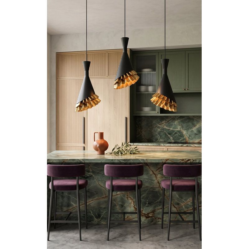 Ruffle Pendant Lamp, Black/Brass