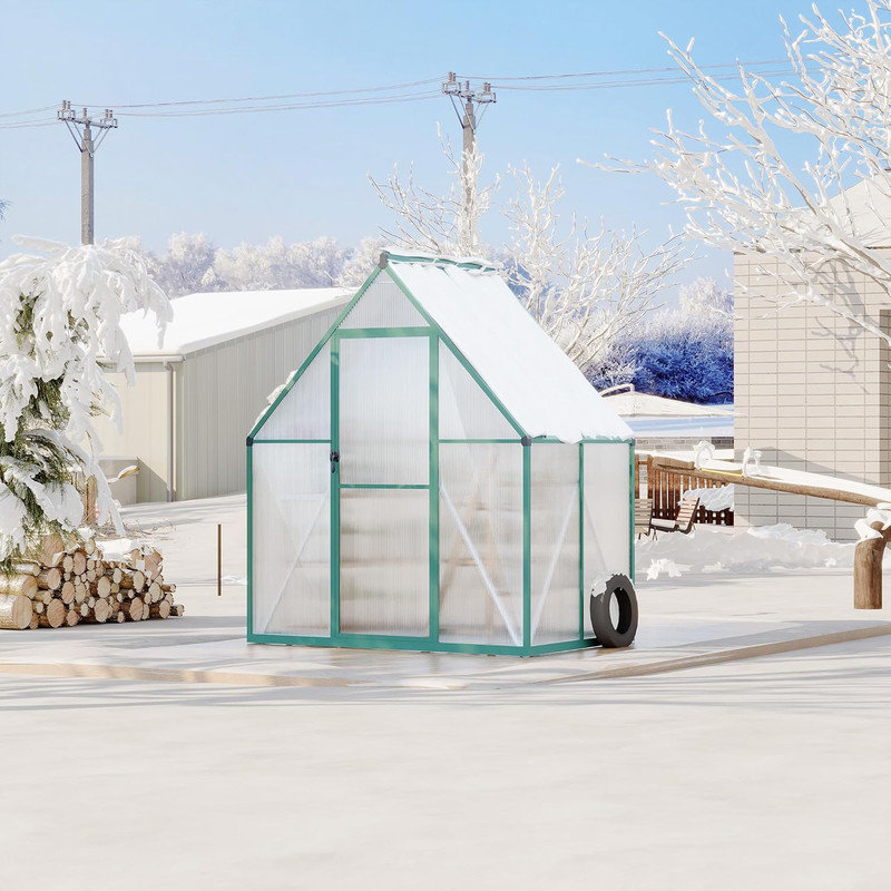 6'x4' Aluminum Frame Polycarbonate Greenhouse with Roof Vent, Heavy Duty Outdoor Garden Kit, Green