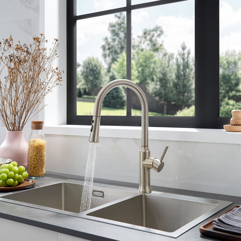 Nette Single-Handle Kitchen Faucet with Pull Down Sprayer , Brushed Nickel