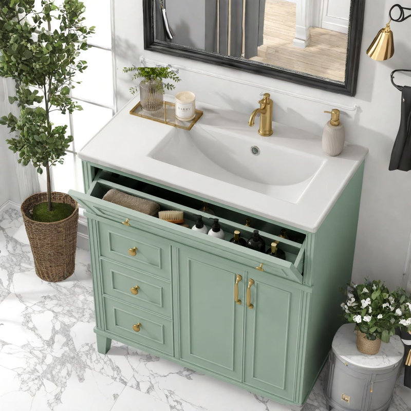 Meubles-lavabos (incluant le meuble et le lavabo), salle de bain moderne en MDF de 91 cm (36 pouces)., Vert