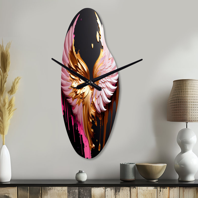 Rose, or et noir Angel Wings I - Wings Angel, horloge murale incurvée, Médium