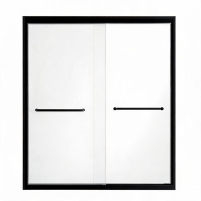 Porte de douche coulissante double avec cadre en aluminium noir mat, hauteur 183 cm (72 pouces), verre trempé, film anti-explosion et poignée en acier inoxydable.