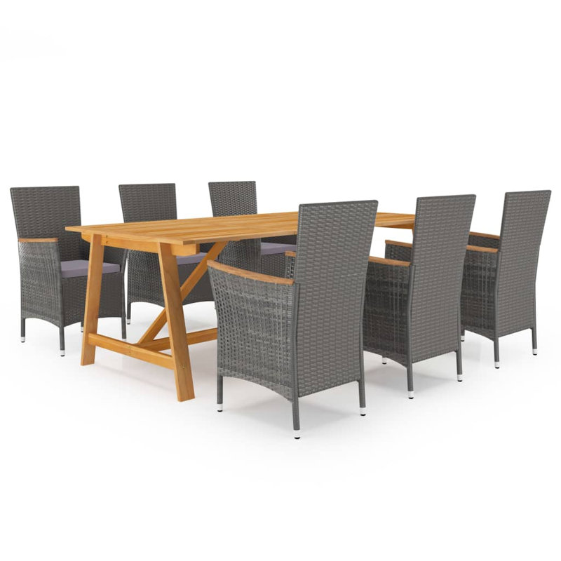 Grand ensemble de salle à manger ergonomique en bois d'acacia massif noir, Gris, Gris