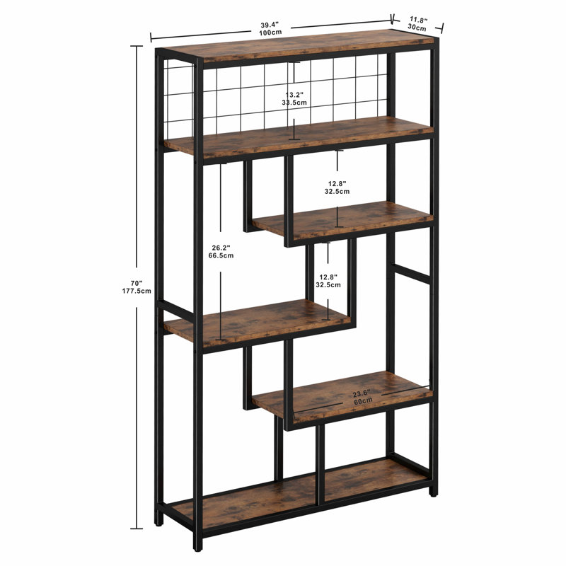 Suva Bookshelves And Bookcases 6-shelf Etagere Bookcase, Industrial Open Display Shelves Geometric Bookcase With Sturdy Metal Frame