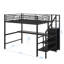 Lit mezzanine double avec bureau intégré, escalier de rangement, éclairage à DEL et garde-robe compacte