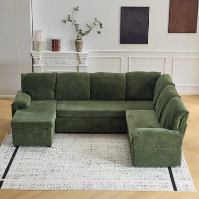 Upholstered Velvet U-Shaped Sectional Sleeper Couch Pull Out Sofa Sofa Bed