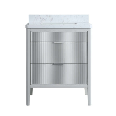 Fully Assembled 30'' Freestanding Single Sink Bathroom Vanity With 2 Handle Sets And Engineered Marble Top