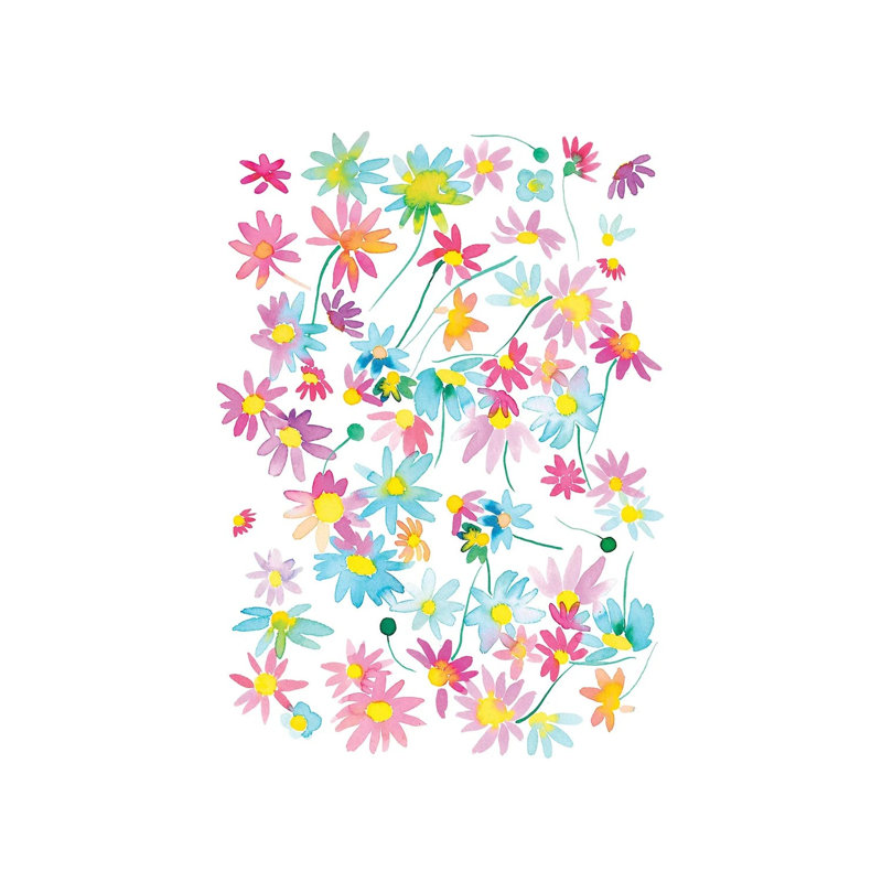 Watercolour Colourful Floral Daisies - Wrapped Canvas Art Prints 1 Piece Wrapped Canvas Wall Art, 66.04 cm H x 45.72 cm W