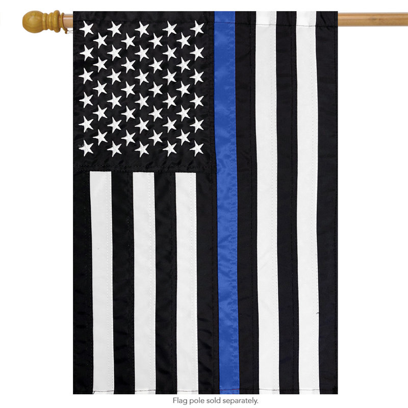 Drapeau de maison brodé Thin Blue Line, Bleu