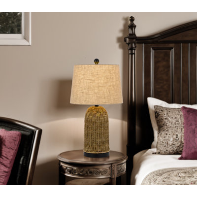 Accent Table Lamp 24" H Indio Wicker Basket Design With Hardback Burlap Shade