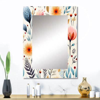 Doux pastels aux accents de fleurs - grand miroir mural bohème, floral, miroir naturel unique, impression d'art en métal