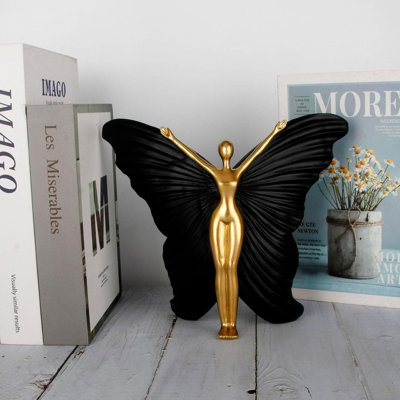 9" Black Fairy Statue - Abstract Modern Resin Home & Office Decor