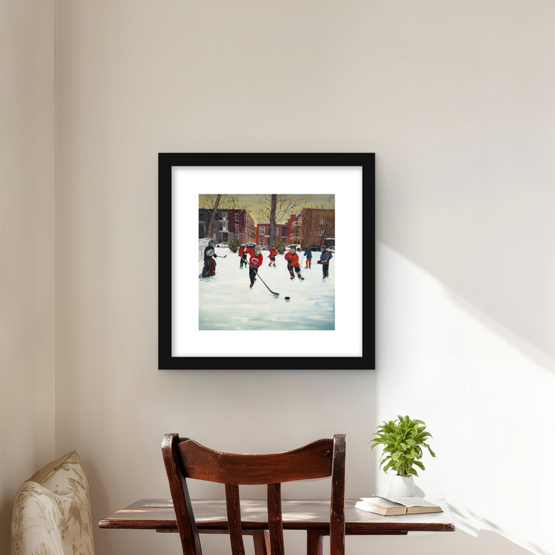 Jeunes joueurs de hockey - impression de décor de bureau encadrée, H 16 po x l 16 po, Noir