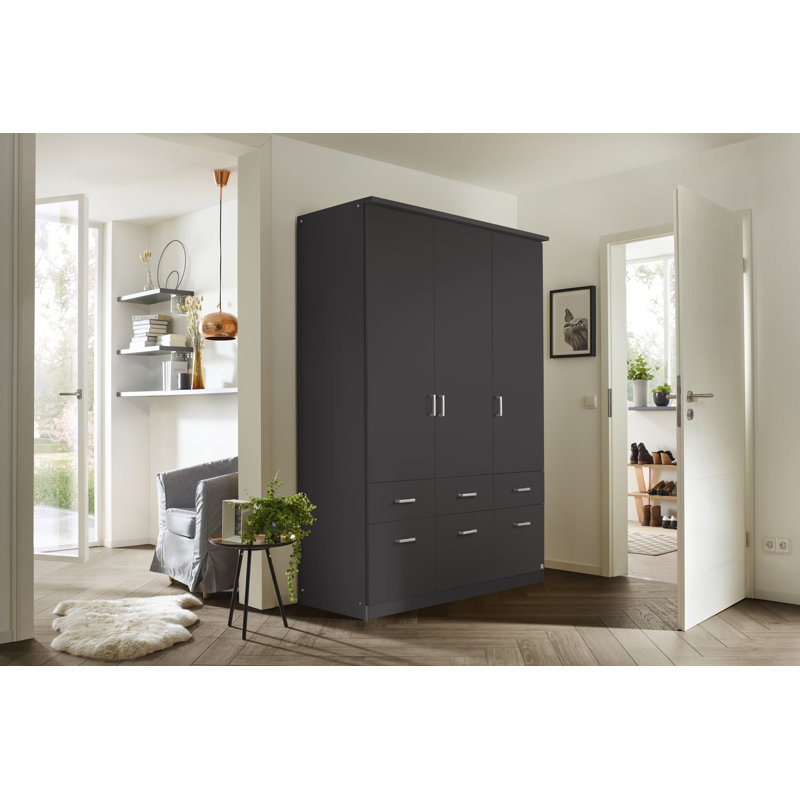 Cupboard Wardrobe Bremen With 6 Drawers In Different Heights, Metallic Grey