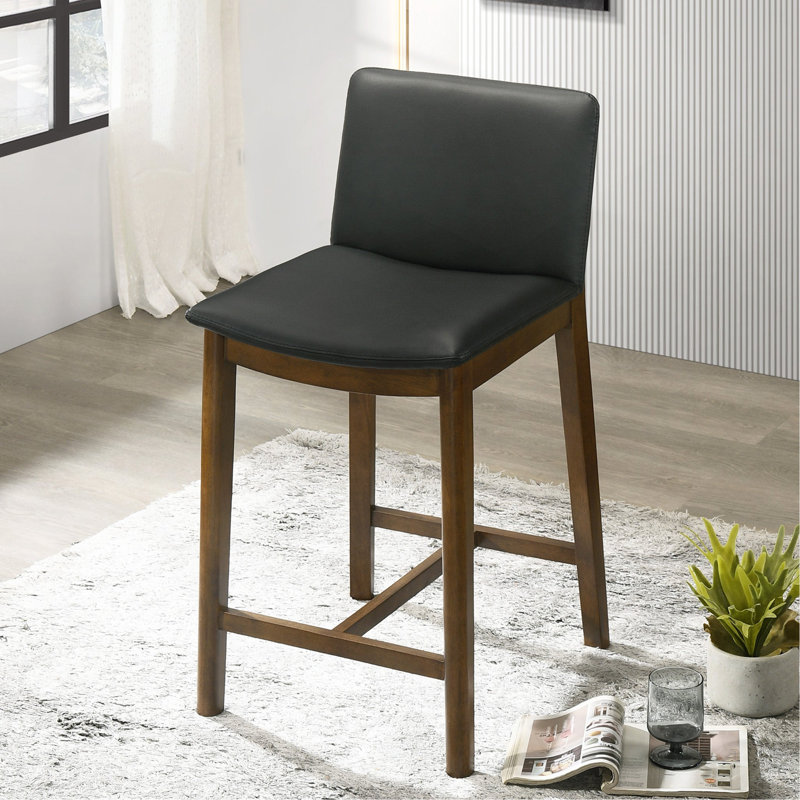 Chaise de comptoir Shannon en cuir végétalien noir, Noir, noir, noir, noir