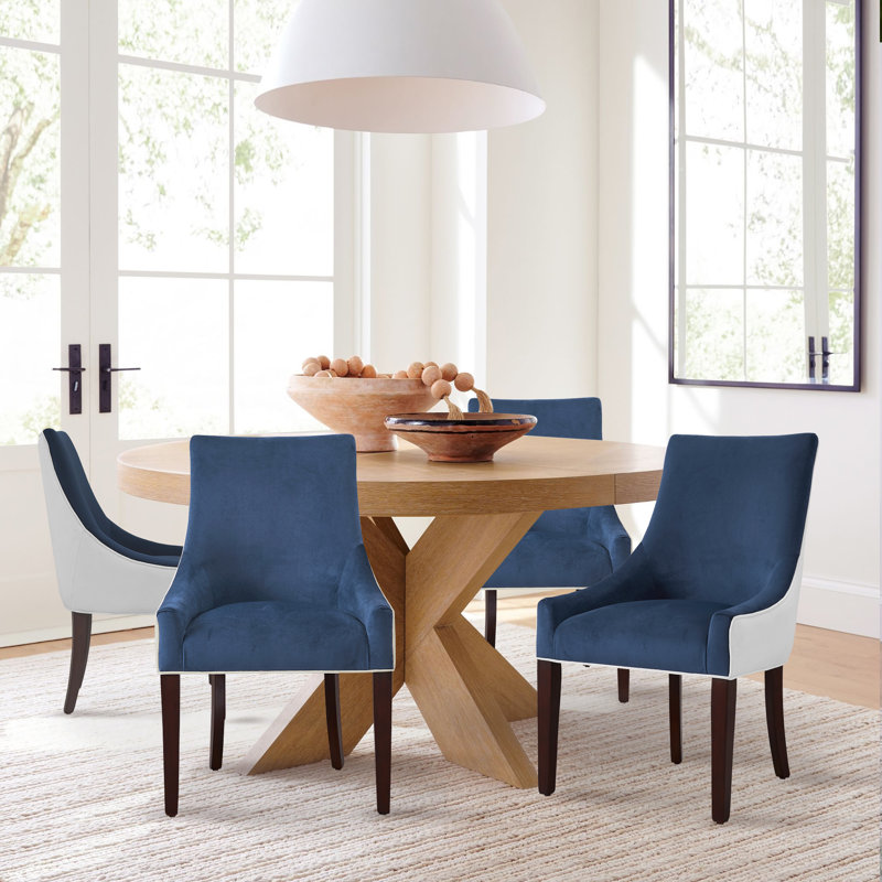 19.5'' H Upholstered Walnut Side Chair, Navy