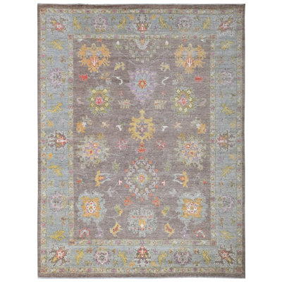 Tapis brun clair et bleu de haute qualité noué à la main