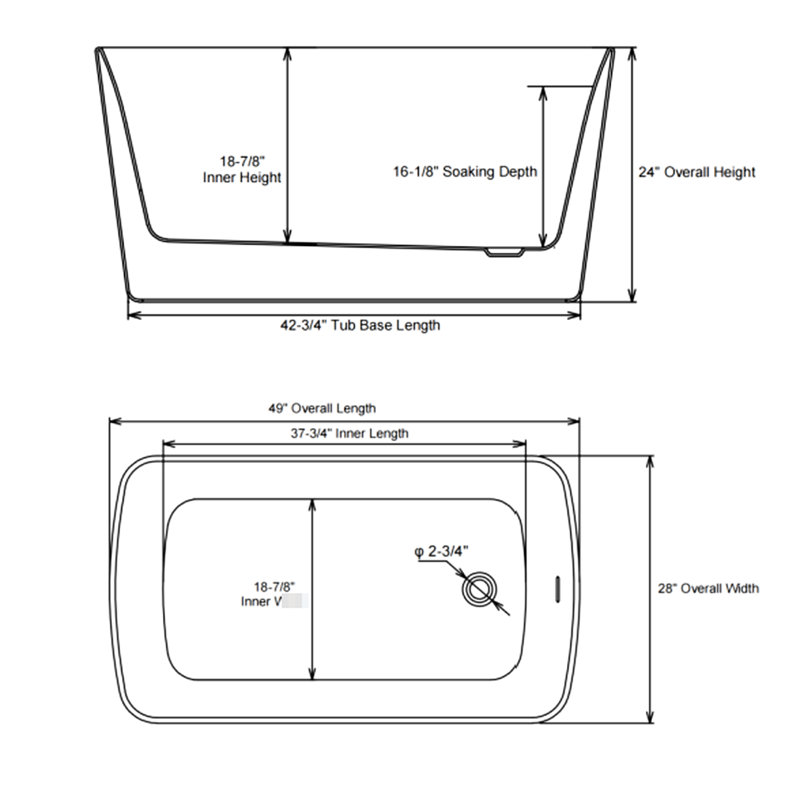49" Acrylic Freestanding Bath Tub, Square Japanese Soaking Hot Tub With Overflow And Drain, Black Glossy Interior Finish