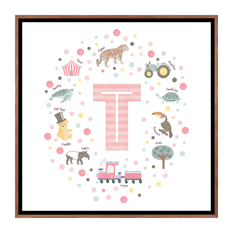 Lettre T - impression d'art graphique, Pas de tapis, H 18 po x l 18 po x 1,5 po, Toile avec cadre brun