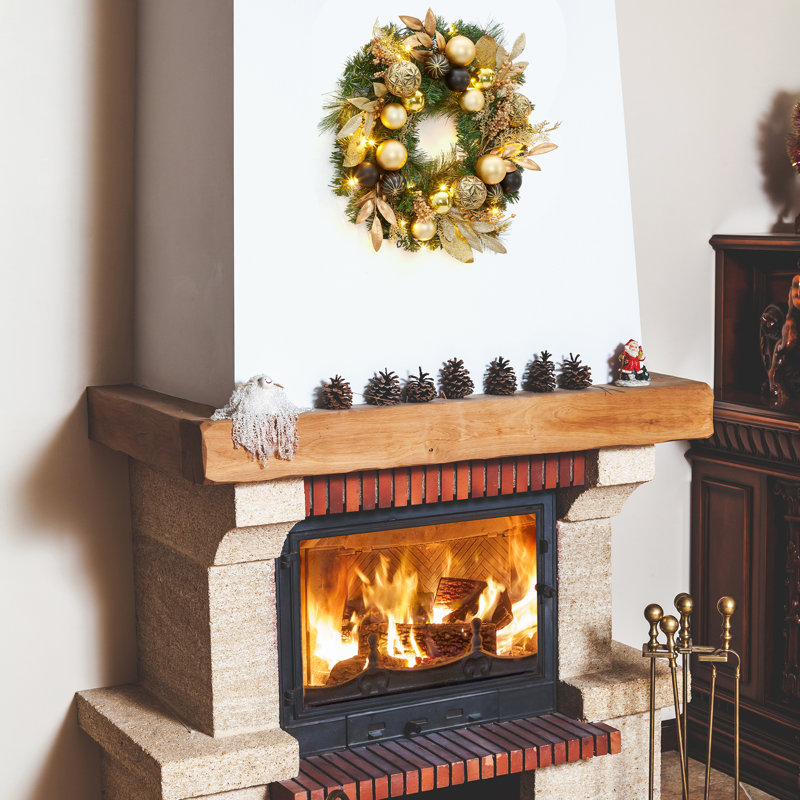 Couronne de Noël 22 pouces avec ornements de boule en or noir pour décoration de Noël