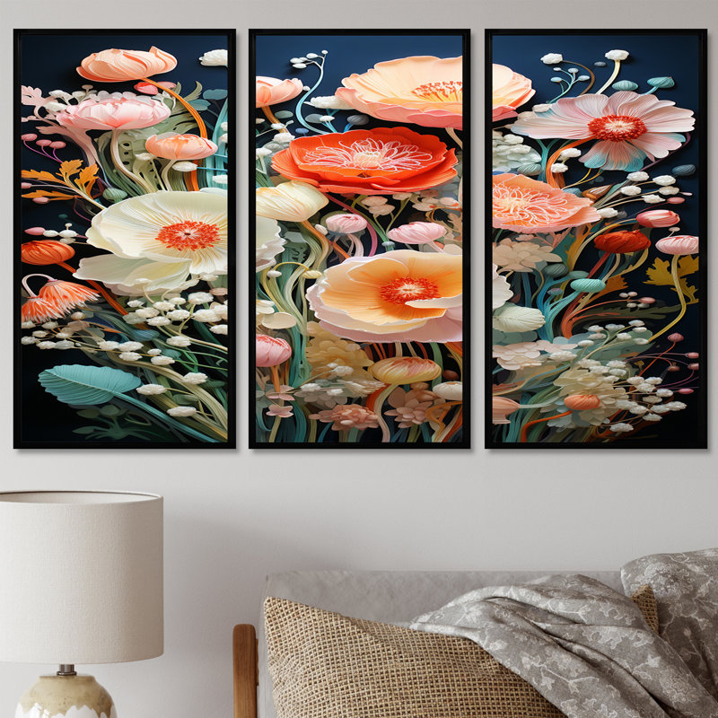Casavant - Fleurs sauvages, ensemble d'art mural, H 28 po x l 36 po x P 1 po, Cadre flottant noir