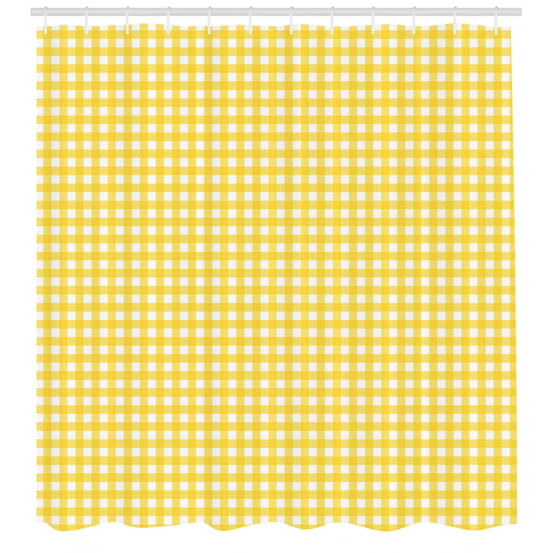 Yellow and White Checkered Water Resistant Fabric Shower Curtain