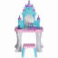 Ensemble de coiffeuse Qaba pour enfants avec miroir et tabouret, table de maquillage motif château avec lumière, musique, sèche-cheveux et 18 accessoires, jouet d'imitation pour filles de 3 à 6 ans