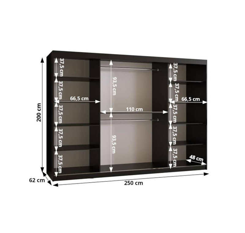 Merid 3 Door Manufactured Wood Wardrobe, Black
