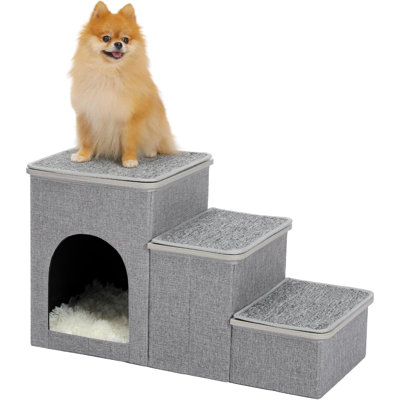 Escalier pour chat pour chat, escalier pour animal de compagnie pour petits chiens et chats, escabeau portatif à charge lourde [jusqu'à 120 lb] avec boîte de rangement à 3 marches pour le canapé, rampe pour chien pour chien