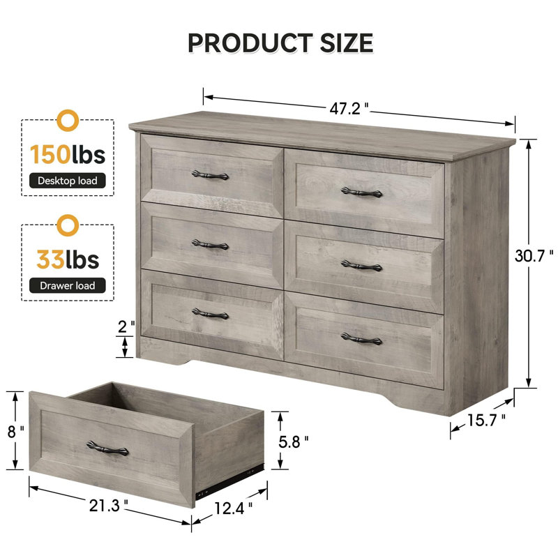 Wood Dresser For Bedroom With 6 Drawers, Drawer Dresser Chest Of Drawers, Brown