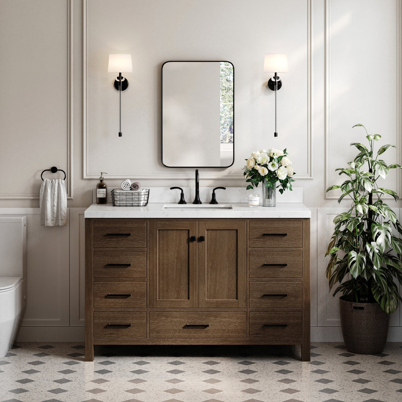 Cambridge 54'' W Bathroom Vanity Base, Gray, Brushed Nickel