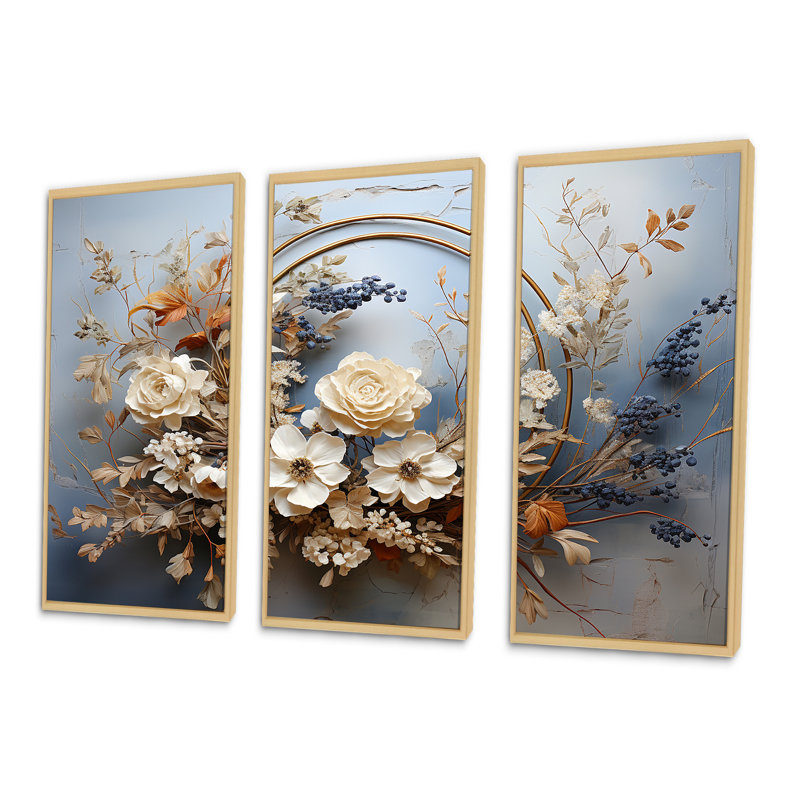 «Farmhouse Wreath Still Life» - ensemble d'art mural en toile, Cadre naturel flottant, H 32 po x l 48 po x P 1 po