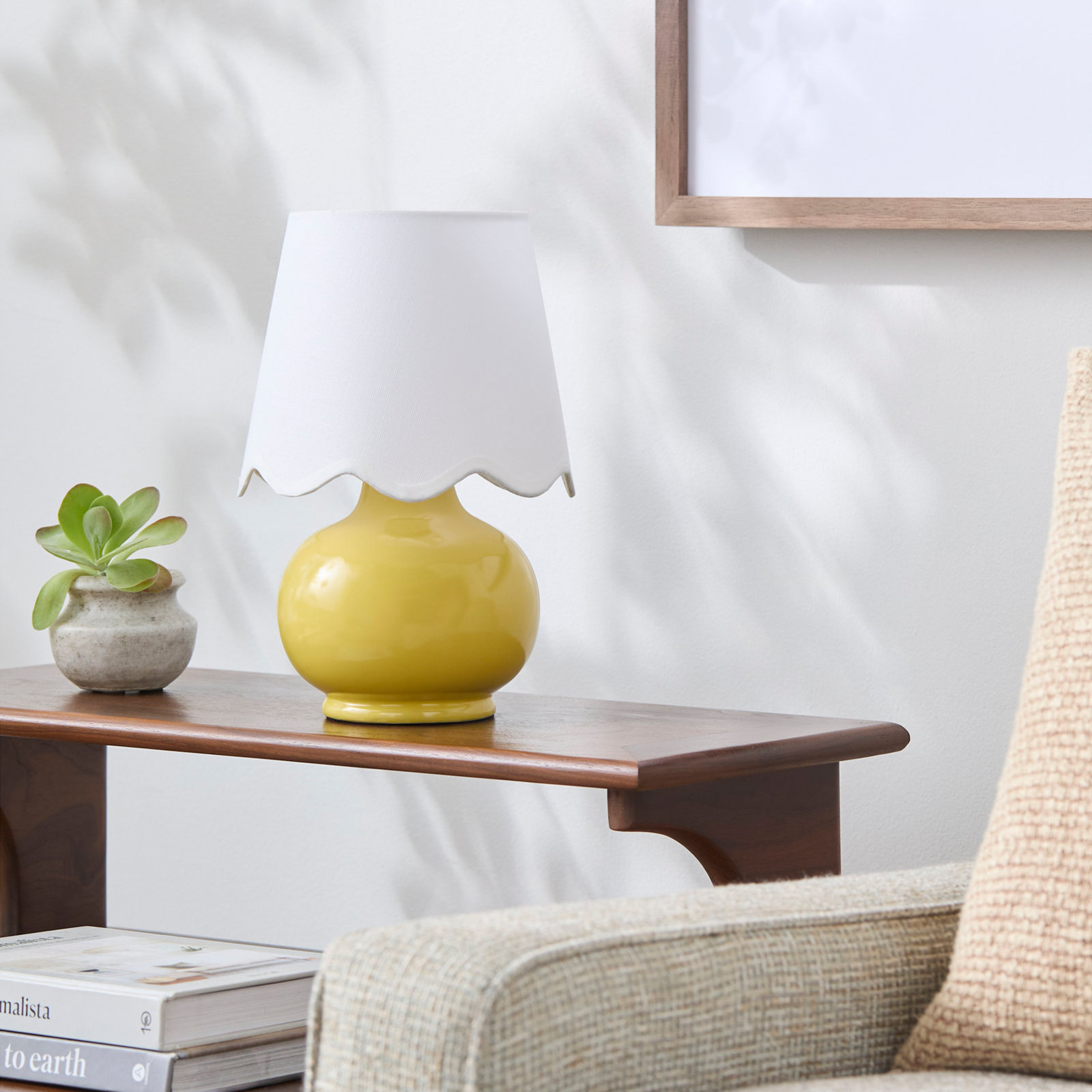 Momsen Ceramic Bedside Lamp, 13" H x 8" W x 8" D, Yellow, White Twill