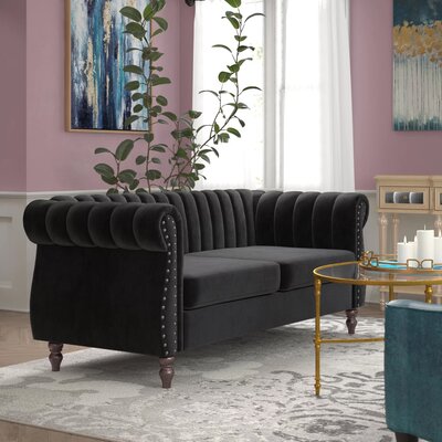 Capri 76.4"" Velvet Rolled Arm Chesterfield Sofa -  Rosdorf Park, 9A270AFF2F4A4D988393B3A76CCBE867