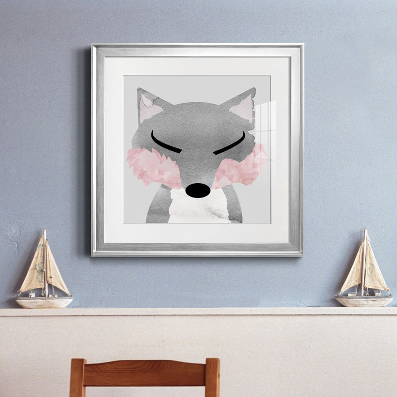 Renard - peinture encadrée, Toile encadrée argentée, H 17,5 po x l 17,5 po x P 1,5 po