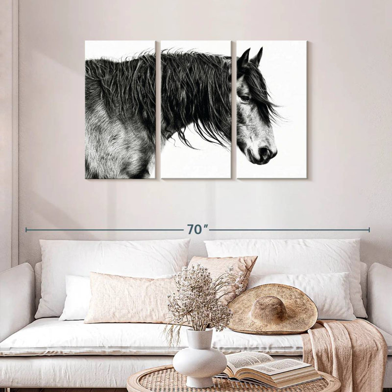 Portrait de cheval Brampt noir et blanc III, H 28 po x l 45 po
