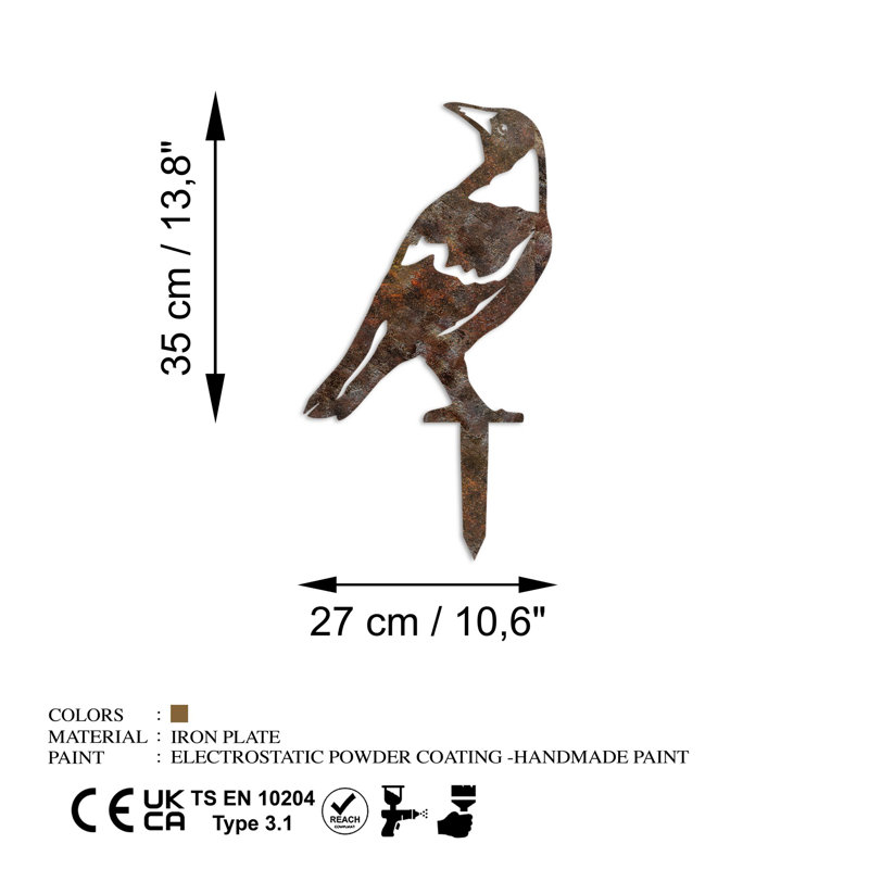 Hand-Painted Decorative Garden Object, 19.7 x 10.6 inches | 100% Metal, Thickness: 0.06 inches | Lightweight at 0.9 lbs, No Assembly Required | Unique Color Variations for Elegant Outdoor Décor