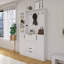Banc d'entrée avec armoire à chaussures intégrée, design 3 en 1 et porte d'armoire en miroir, arbre d'entrée avec 4 crochets robustes et siège pliable