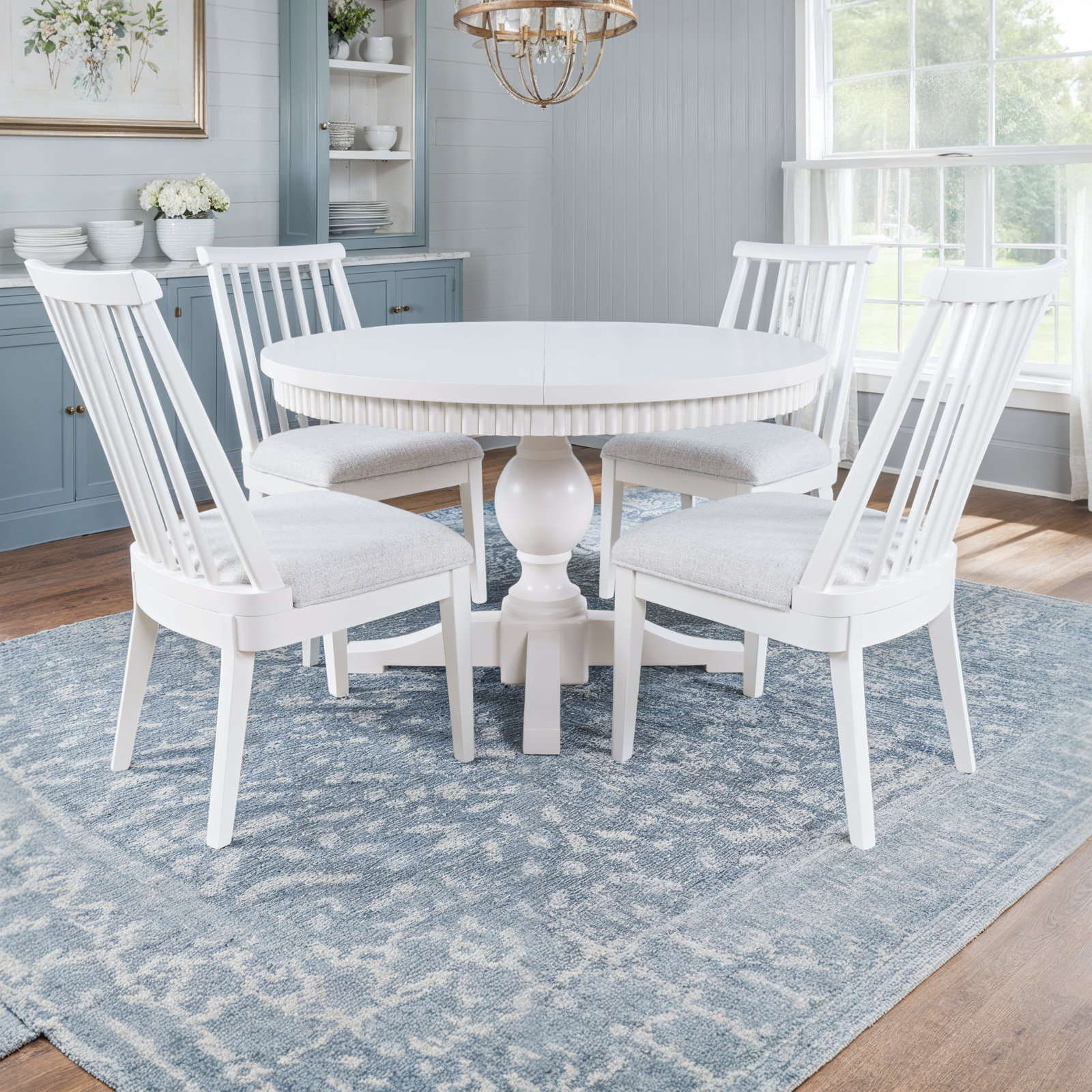 Alper Dining Table Set with Removable Leaf, White