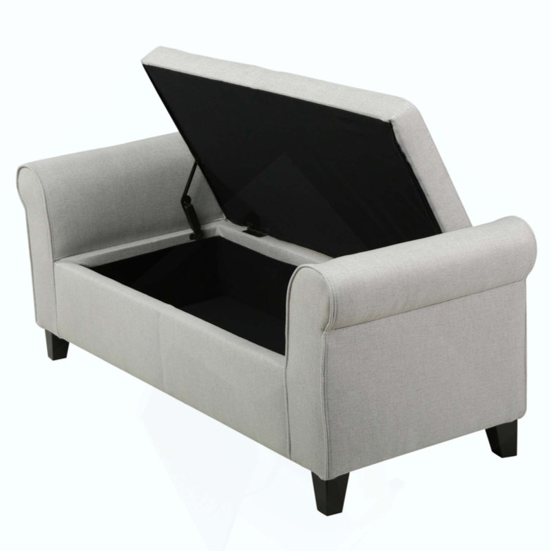Aisyah Upholstered Storage Bench, Light Gray Polyester 