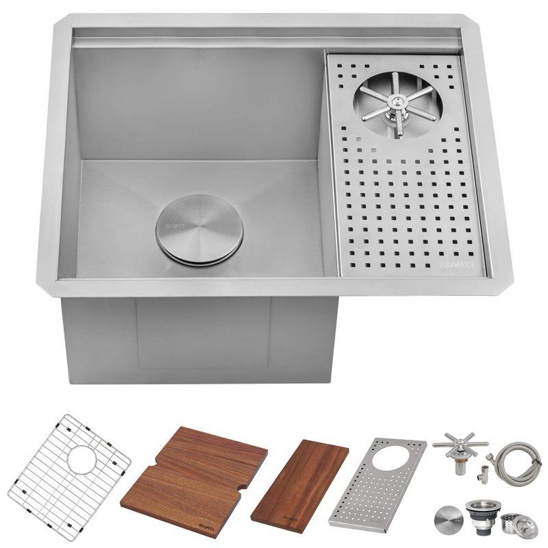 Ruvati Glass Rinser and Sink Combo Workstation for Wet Bar Bottle Washer Drop in Topmount, 10" H x 18" W x 20" L