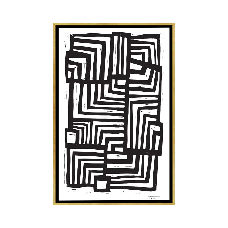 Déplacement de lignes - Impression d'art graphique, 48" H x 32" W x 1.5" D, Pas de tapis, Toile encadrée d'or