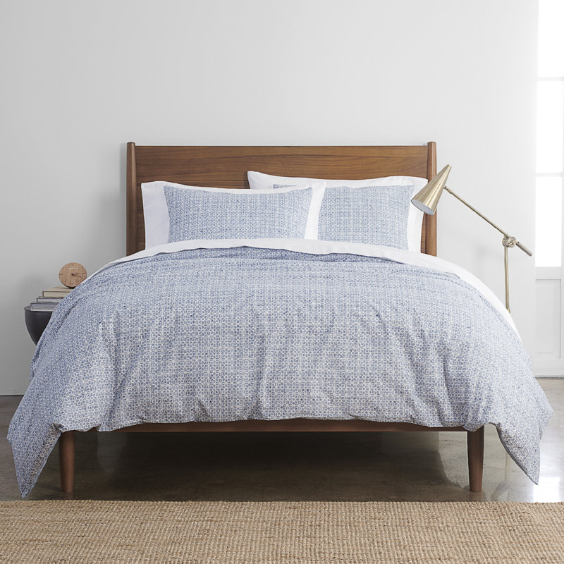 100% Cotton Ultra Soft Percale 3 Piece Duvet Cover Set - Distress Tile, Blue, Full/Queen Duvet Cover