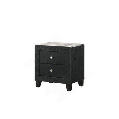 1pc Contemporary Modern White Faux Marble Top 2 Drawers Nightstand Black Finish Bedroom Furniture